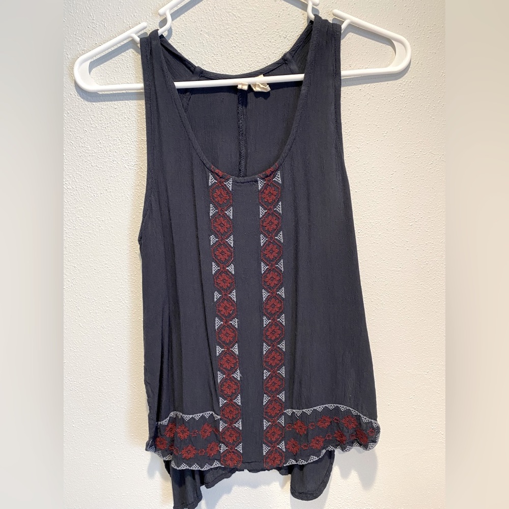 Japna navy blue tank top with embroidery details